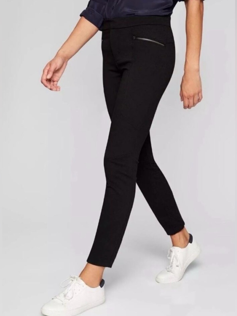 ATHLETA Black Ponte Moto 2.0 Mid-Rise Stretch Fitted Pants Business Casual Sz 6